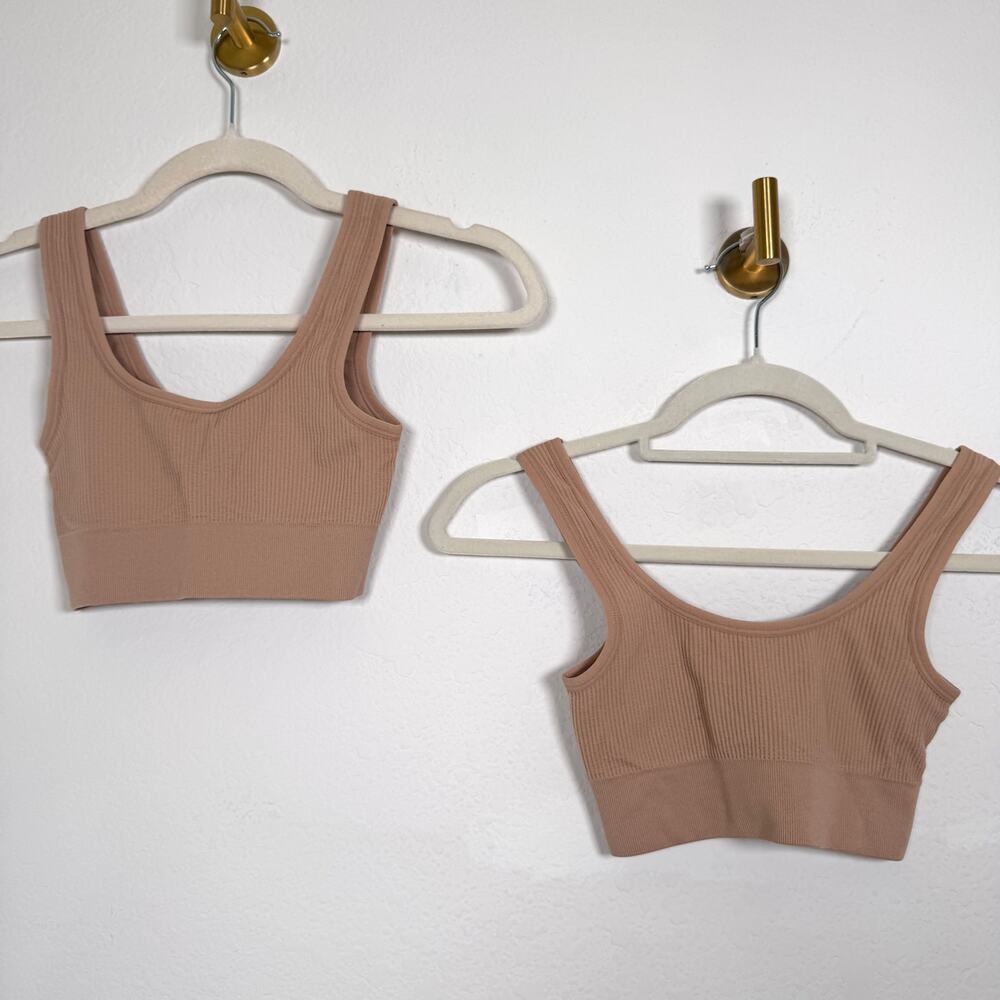 Quince Women Comfort Ribbed Tank Bralettes Size XS Pack 2 Stretch Mininmal Sand